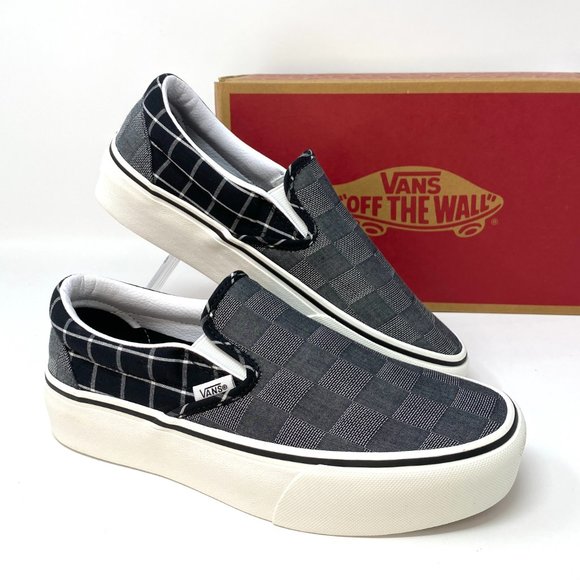 Vans Shoes - VANS Slip-On Classic Women Platform P Woven Check Canvas Gray Black VN0A3JEZ1AW